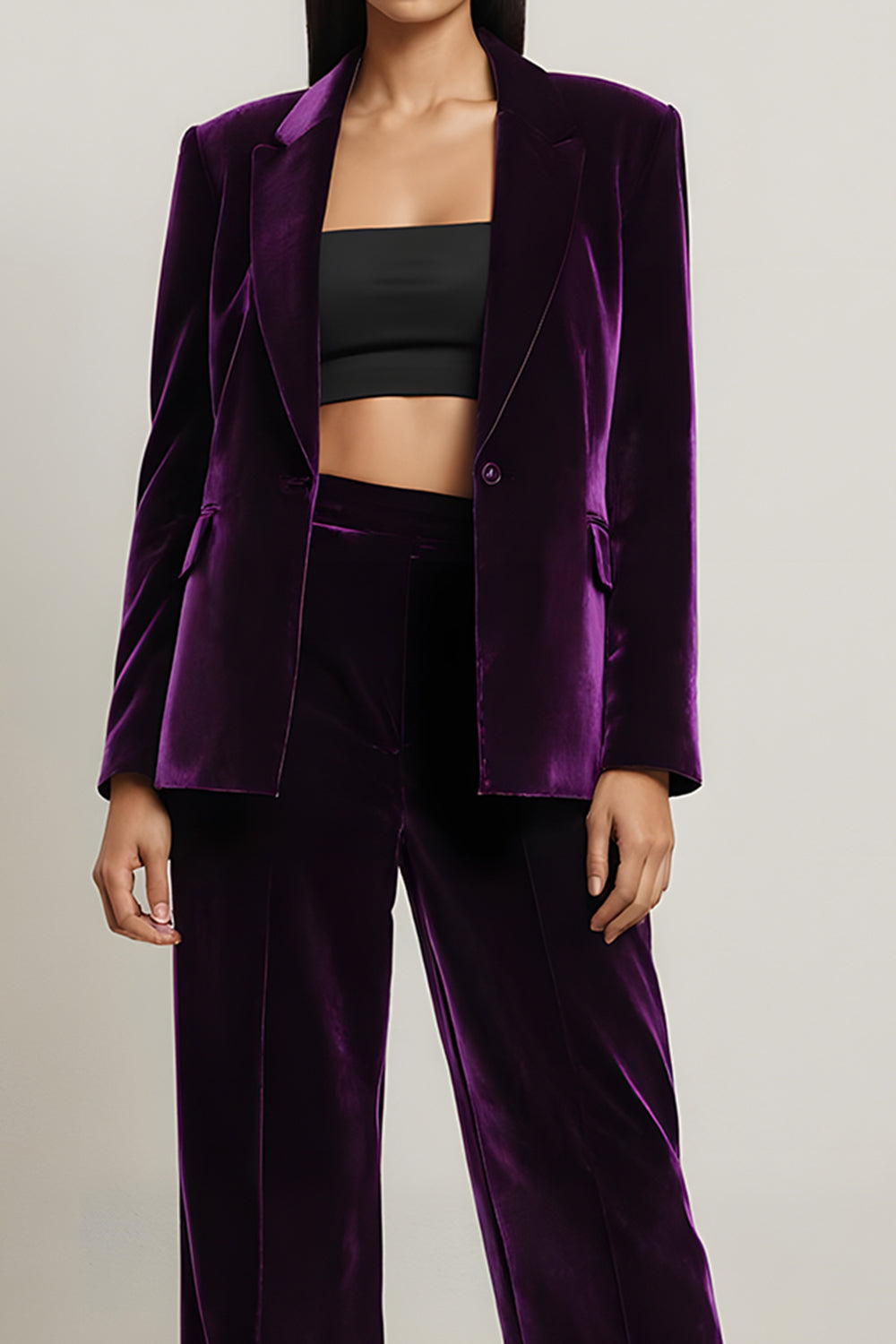 Velours Violet Foncé Pointe Revers 2 Pièces Femmes Costumes