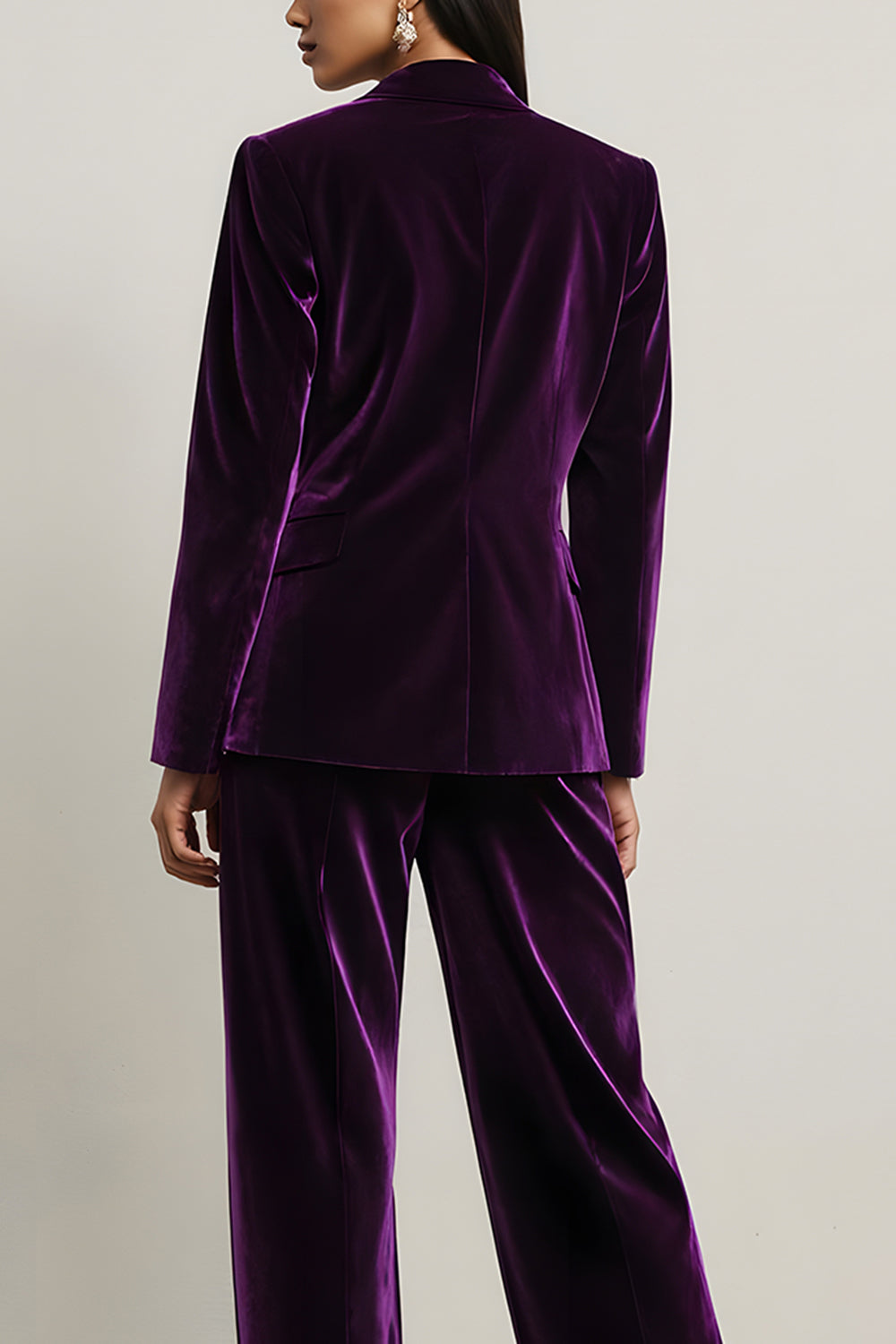 Velours Violet Foncé Pointe Revers 2 Pièces Femmes Costumes