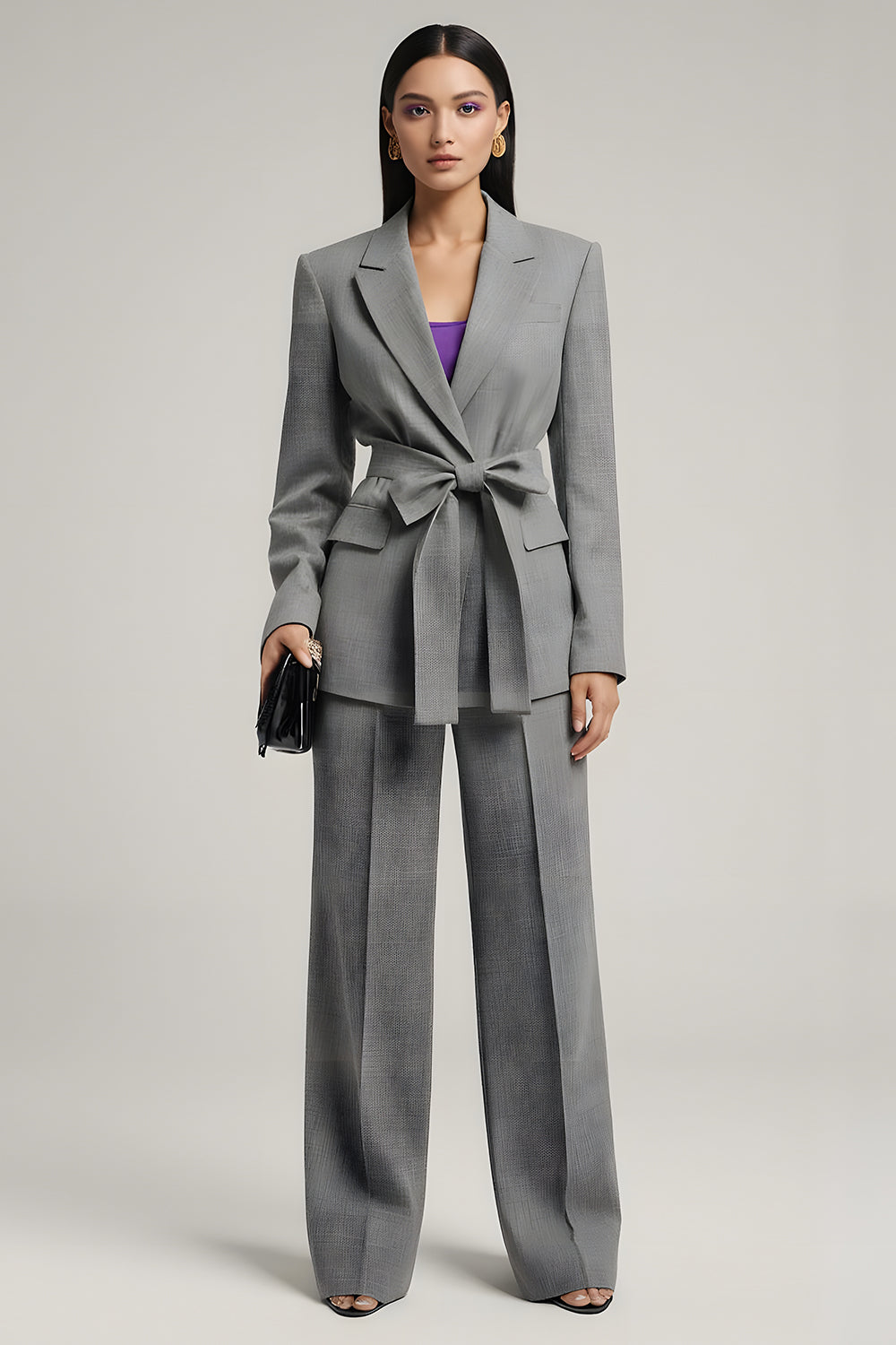 Grey Peak Lapel 2 Piece Femmes Costumes avec Bowknot