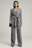 Grey Peak Lapel 2 Piece Femmes Costumes avec Bowknot