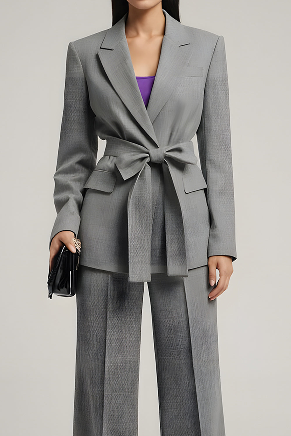 Grey Peak Lapel 2 Piece Femmes Costumes avec Bowknot