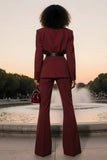 Bourgogne Cranched Lapel 2 Piece Femmes Costumes avec Ceinture