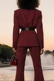 Bourgogne Cranched Lapel 2 Piece Femmes Costumes avec Ceinture