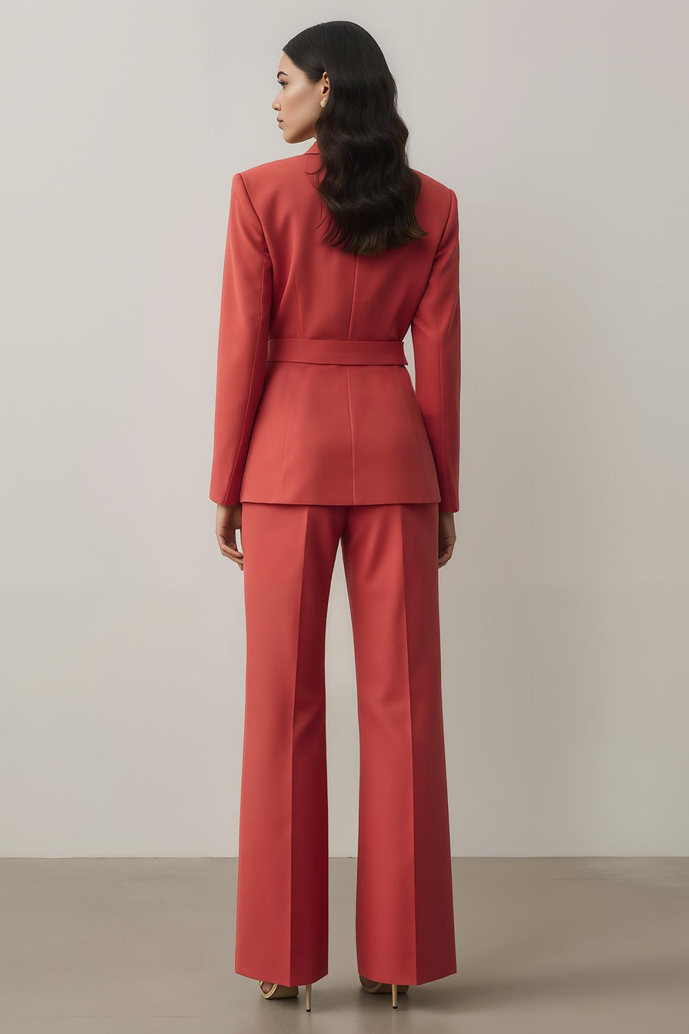 Rouge Cranté Lapvers 2 Pièces Femmes Costumes avec Ceinture