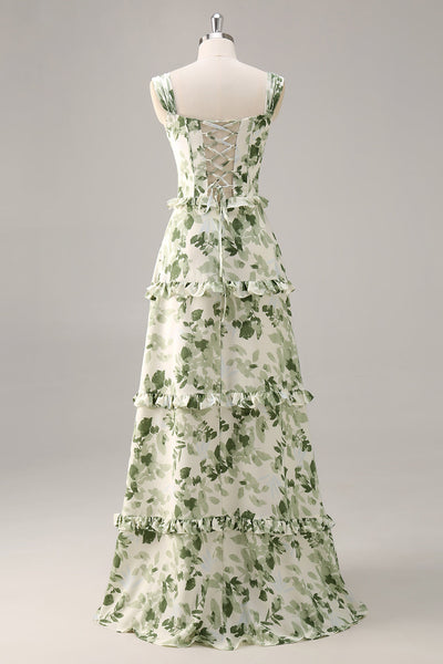 ZAPAKA Femmes Fleur Verte Demoiselle D'honneur Robe Avec Volants