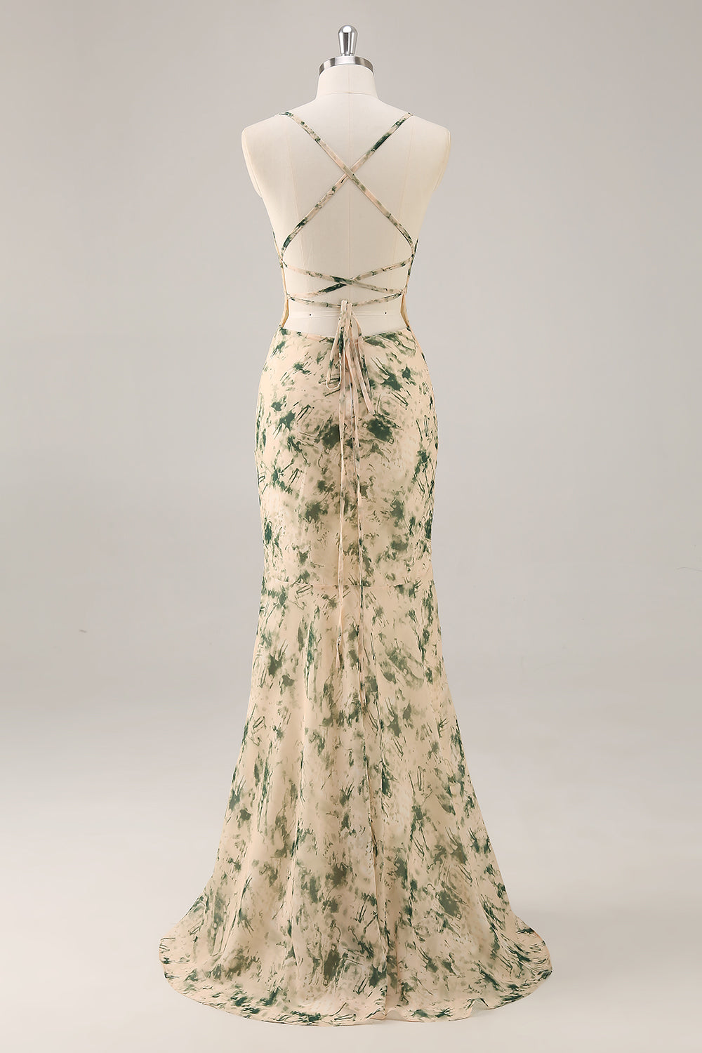 Robe de demoiselle d’honneur imprimée sirène florale champagne avec fente