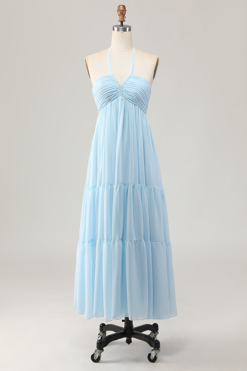 Robe longue d’invitée de mariée dos nu bleu ciel