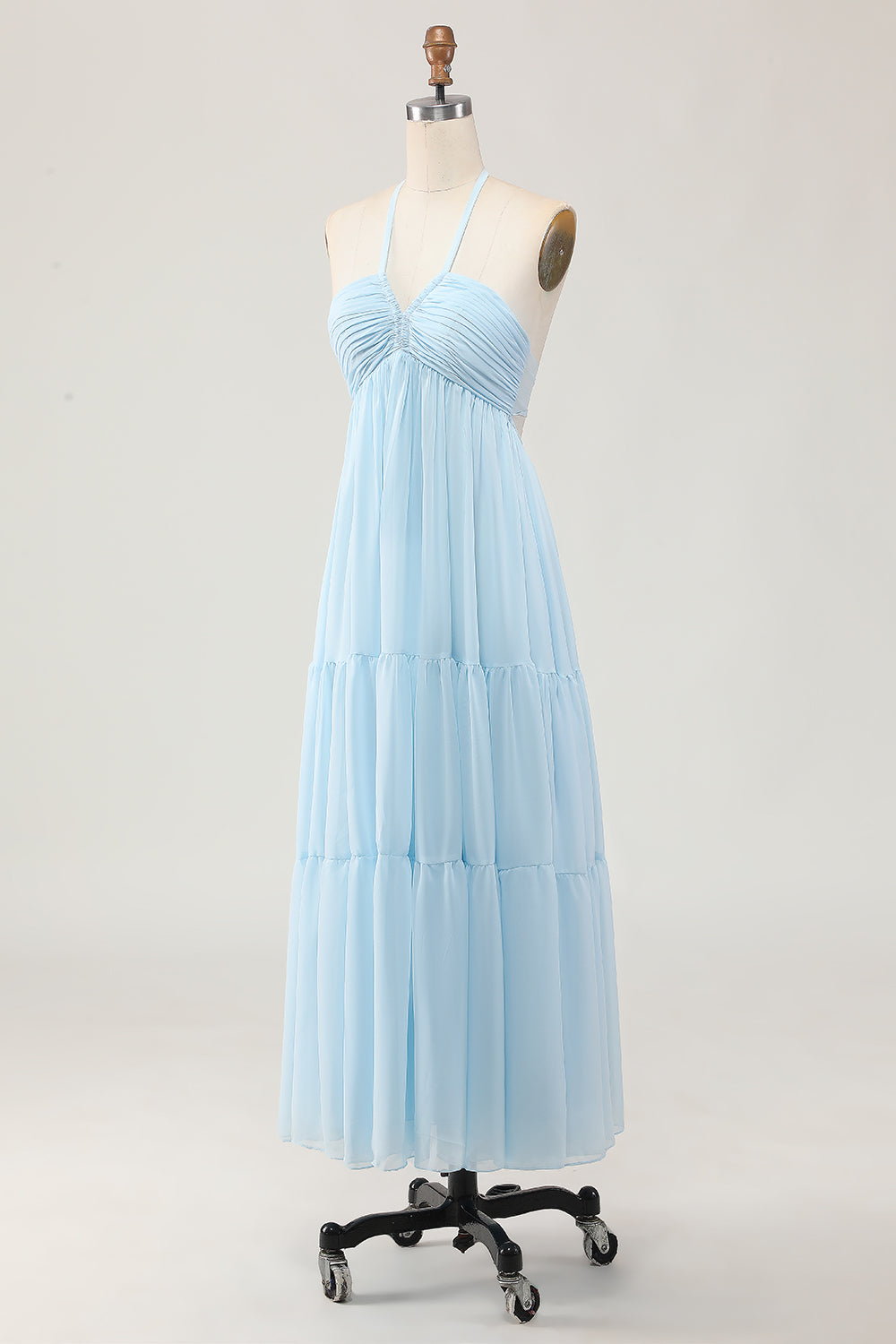 Robe longue d’invitée de mariée dos nu bleu ciel