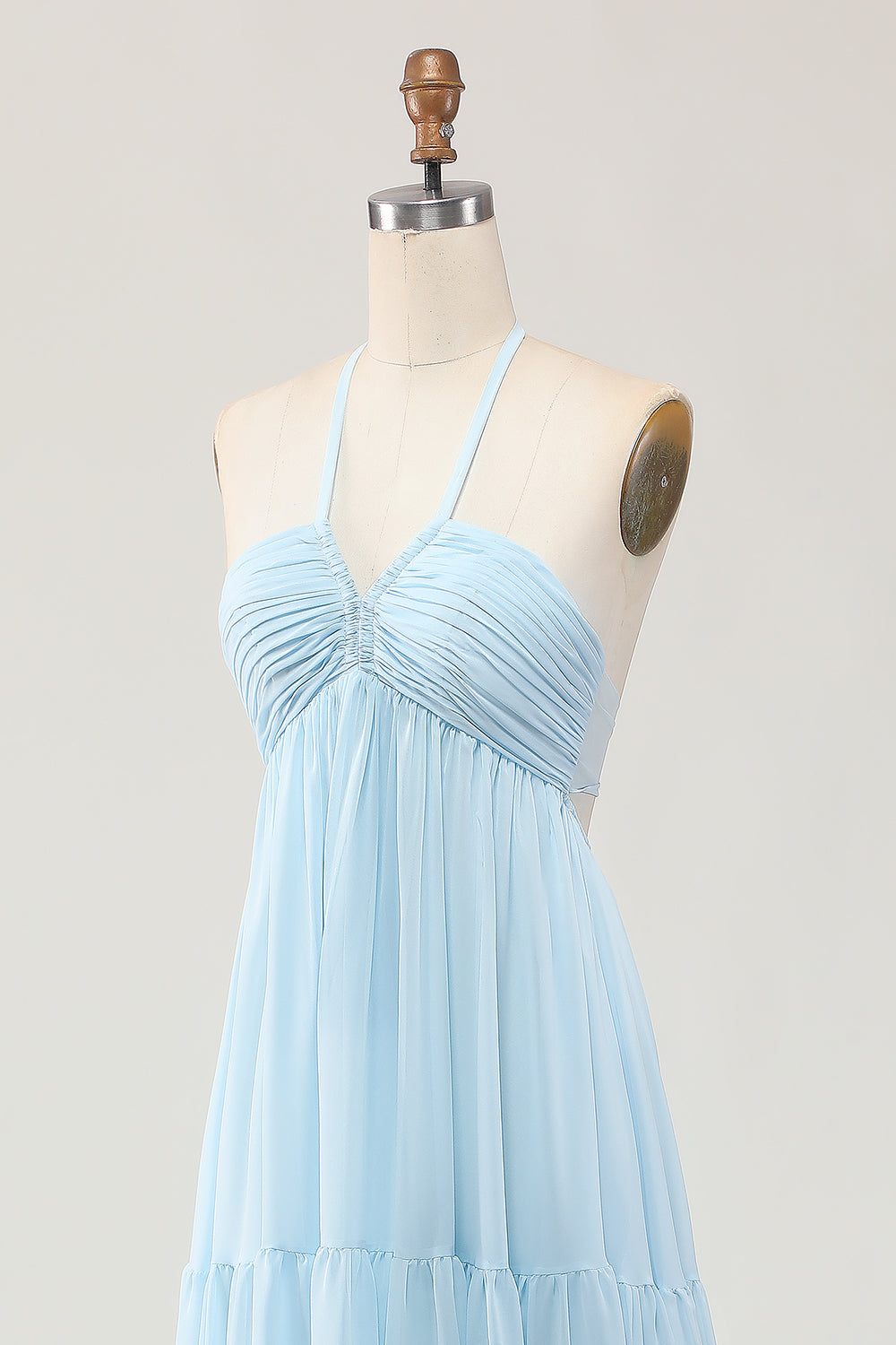 Robe longue d’invitée de mariée dos nu bleu ciel