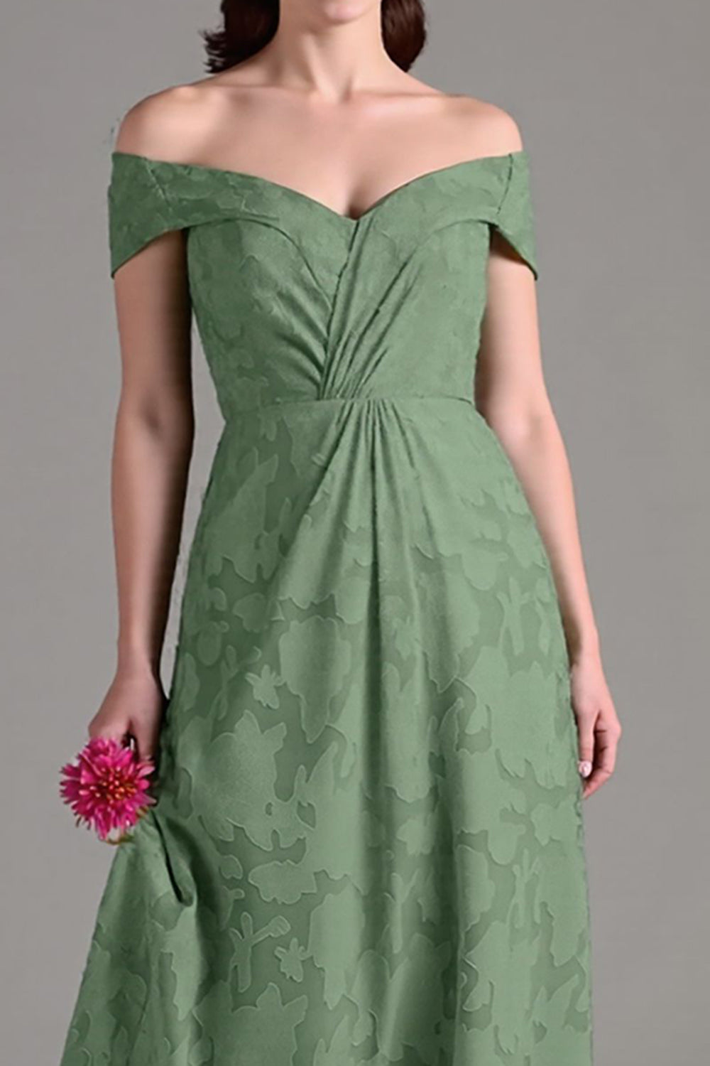 Eucalyptus A-ligne Épaule Dénudée Robe de demoiselle d’honneur longue