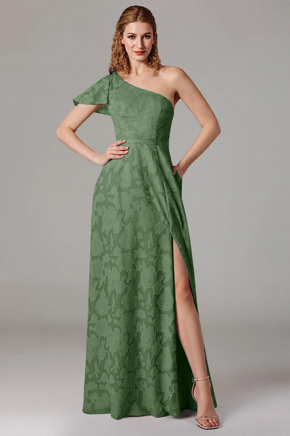 Robe de demoiselle d’honneur à une épaule A-ligne bleu poussiéreux avec fente