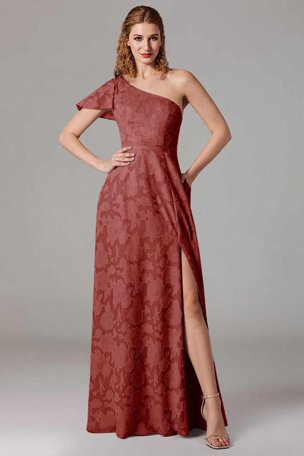 Robe de demoiselle d’honneur à une épaule A-ligne bleu poussiéreux avec fente