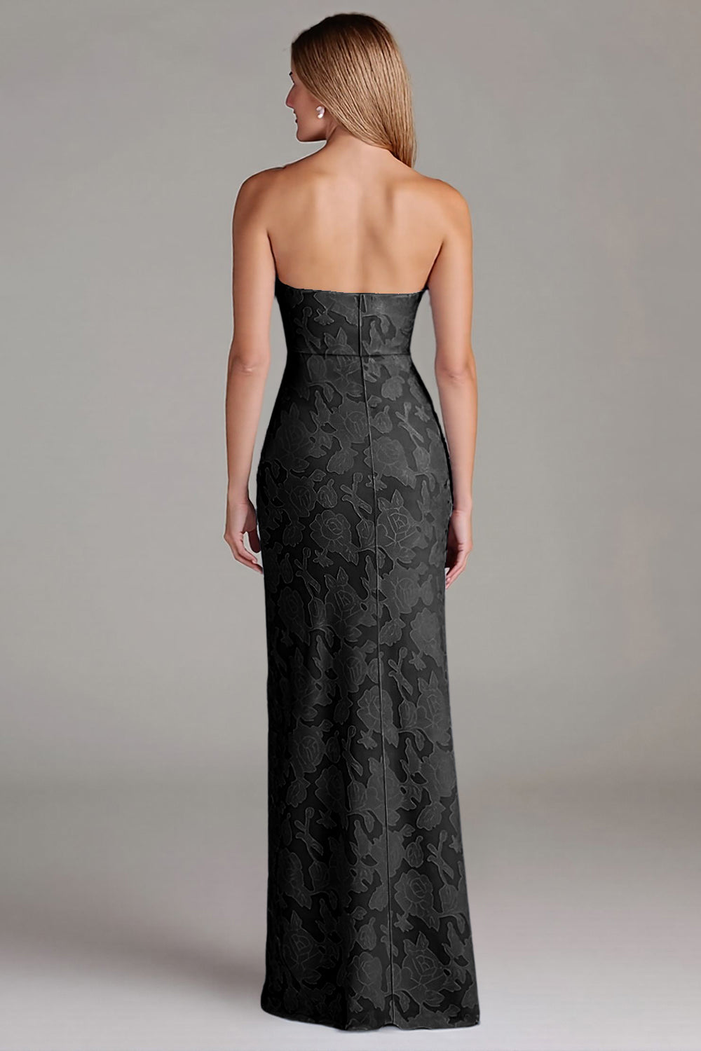 Robe de demoiselle d’honneur longue sans bretelles gaine bleu poussiéreux