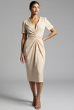 Robe de travail midi fourreau froncé champagne simple