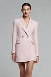 Robe blazer courte crayon à revers cranté rose