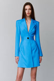 Robe blazer courte bleue à manches longues à revers crantés