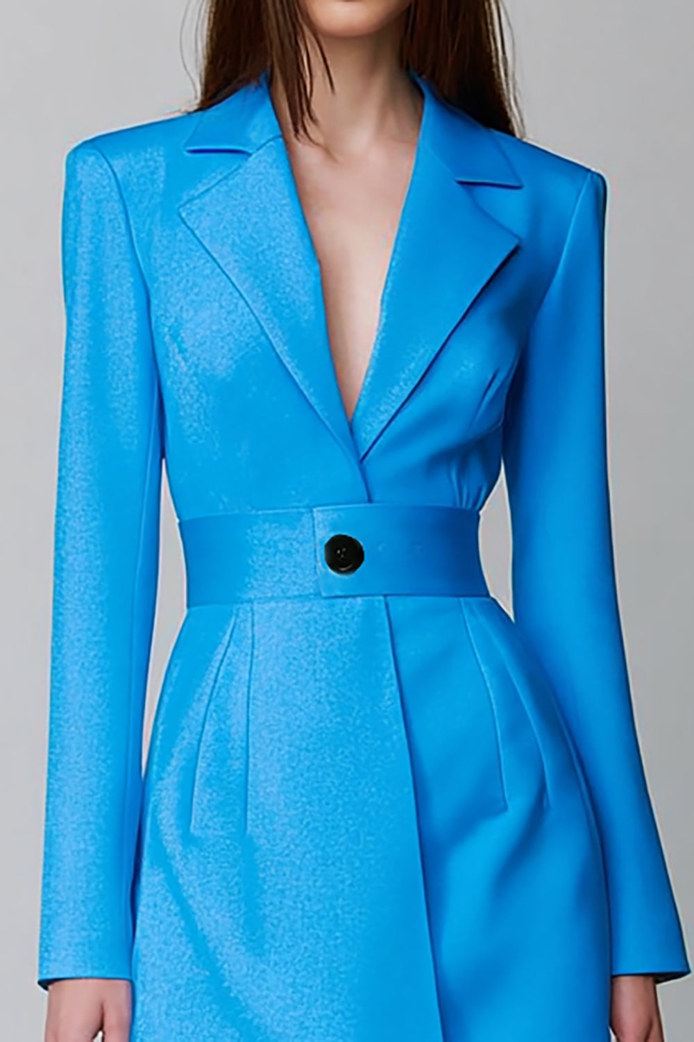 Robe blazer courte bleue à manches longues à revers crantés
