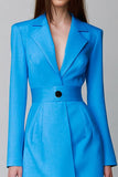Robe blazer courte bleue à manches longues à revers crantés