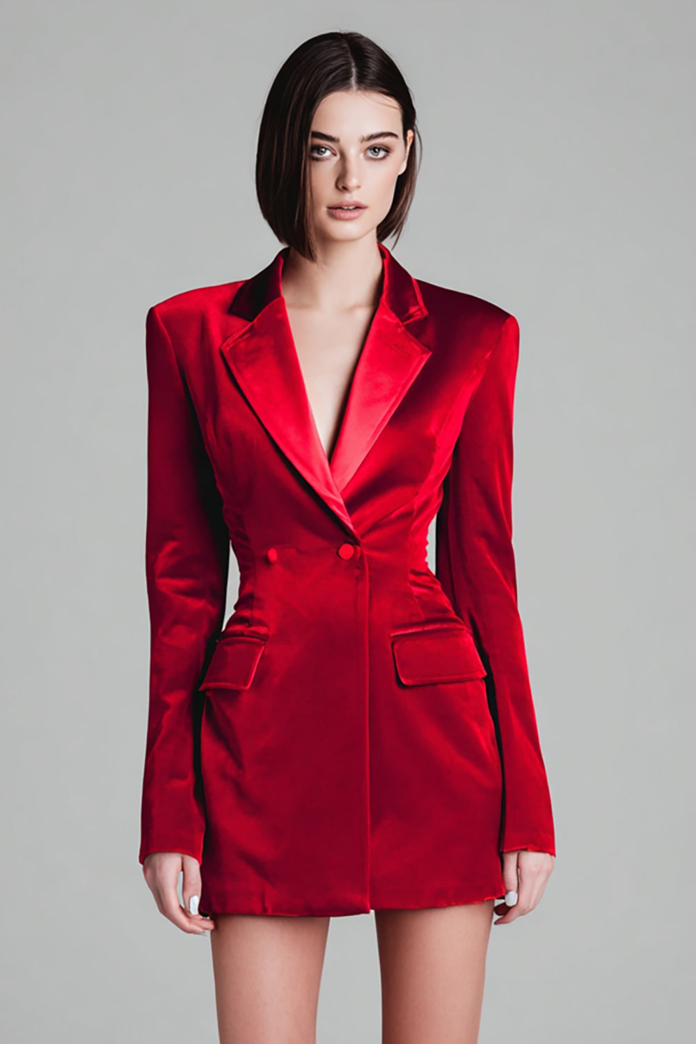 Robe blazer courte à revers crantés rouge velours