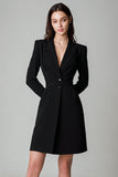 Robe blazer courte noire à revers crantés à simple boutonnage