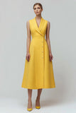 Robe blazer mi-longue jaune à revers châle