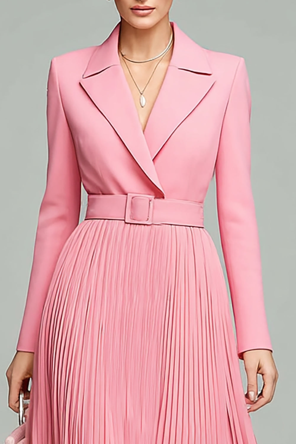 Robe blazer plissée rose à manches longues