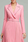 Robe blazer plissée rose à manches longues