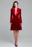 Robe blazer à revers en pointe en velours bordeaux