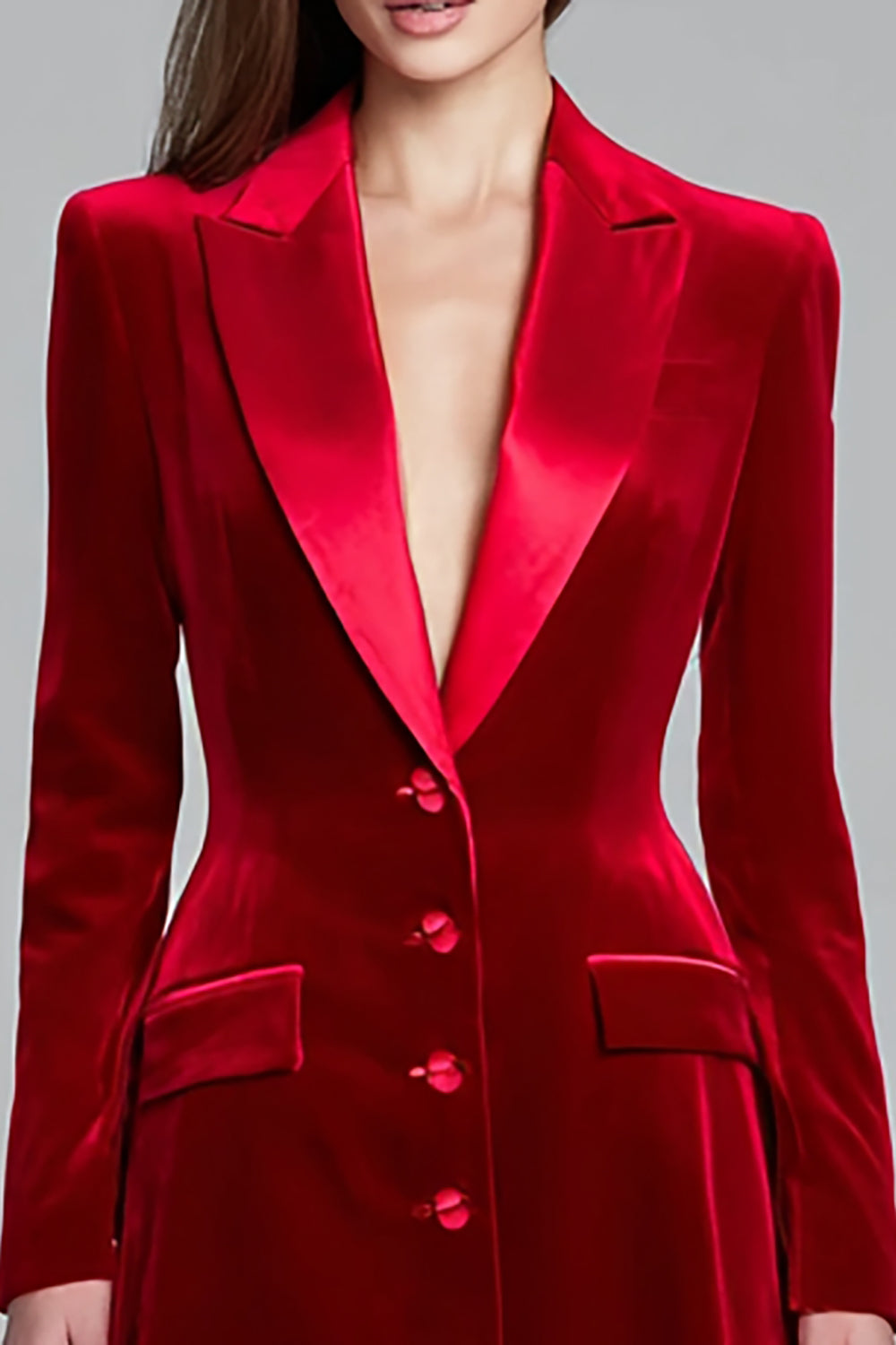 Robe blazer à revers en pointe en velours bordeaux