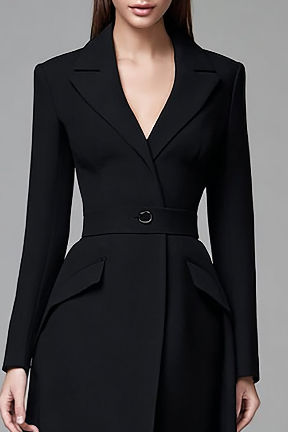 Robe blazer courte noire à manches longues à revers crantés