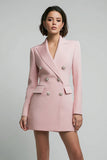 Robe blazer à double boutonnage en pointe crayon rose