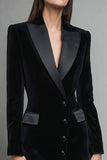 Robe blazer courte en velours noir à revers en pointe