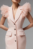 Robe blazer courte rose à simple boutonnage avec volants