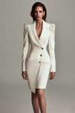 Robe de travail en satin à revers châle ivoire à manches longues