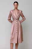 Dusty Rose Satin A Line Peak Lavers Robe de travail midi