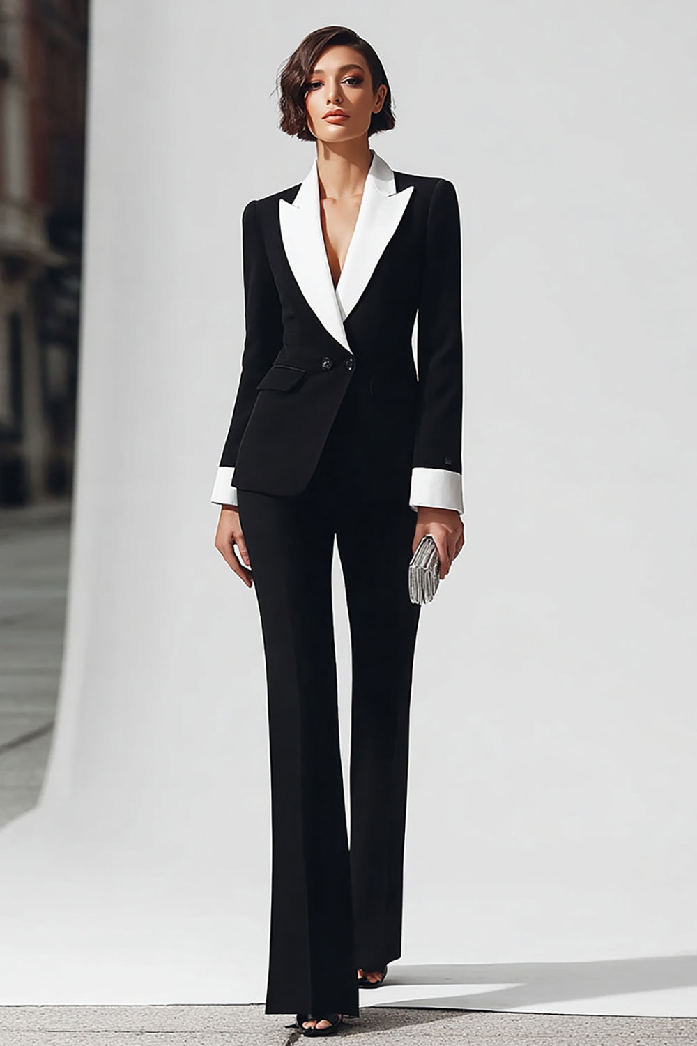 Noir Peak Lapel Costumes d’affaires 2 pièces avec manches