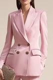Costumes d’affaires roses 2 pièces à revers en satin
