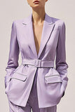 Costumes d’affaires 2 pièces en satin lilas avec ceinture