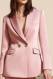 Costumes d’affaires en satin rose 2 pièces avec manches