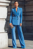 Bleu 2 pièces châle revers satin costumes d’affaires avec manches