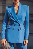 Bleu 2 pièces châle revers satin costumes d’affaires avec manches