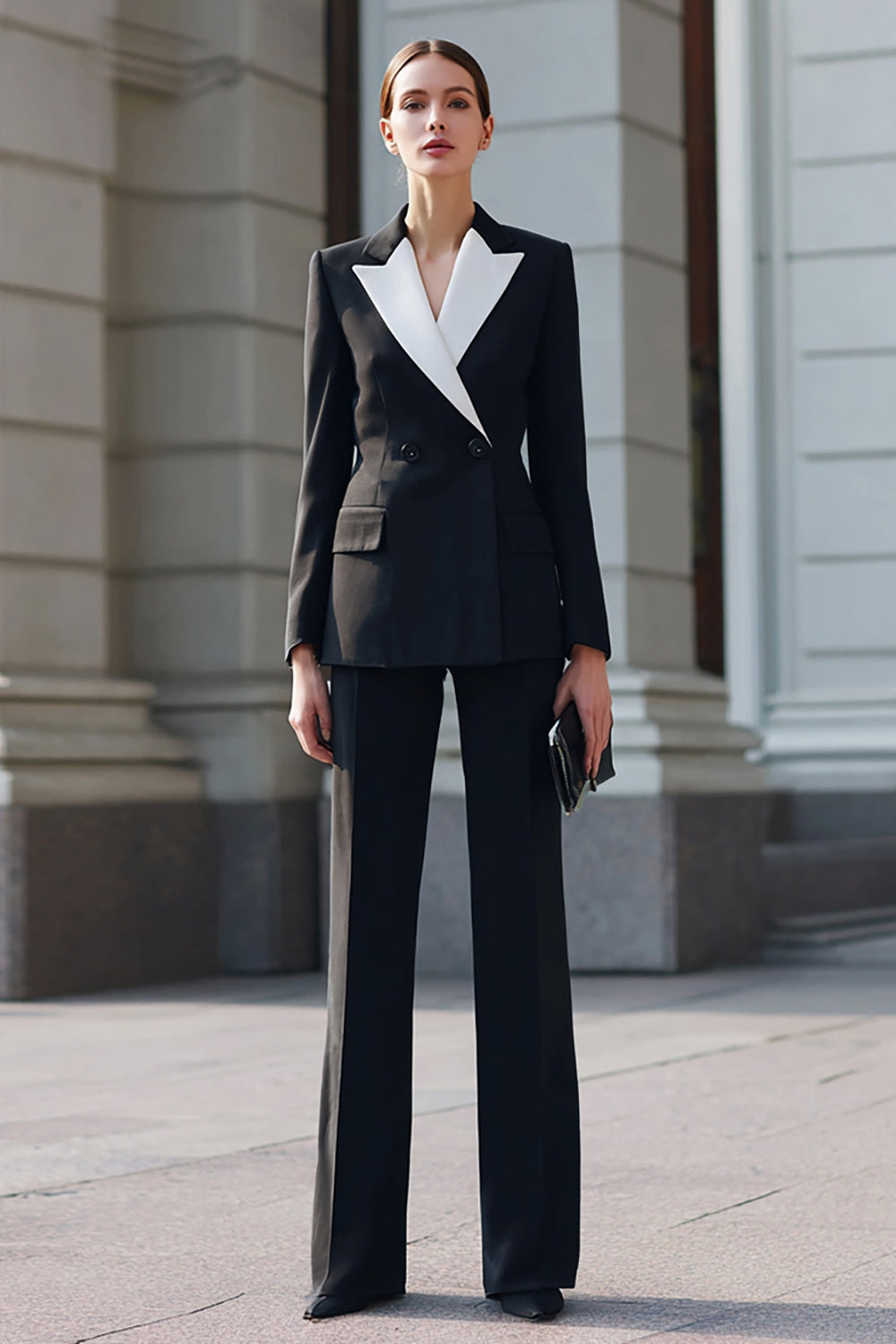 Costumes d’affaires noirs 2 pièces à revers crantés avec manches