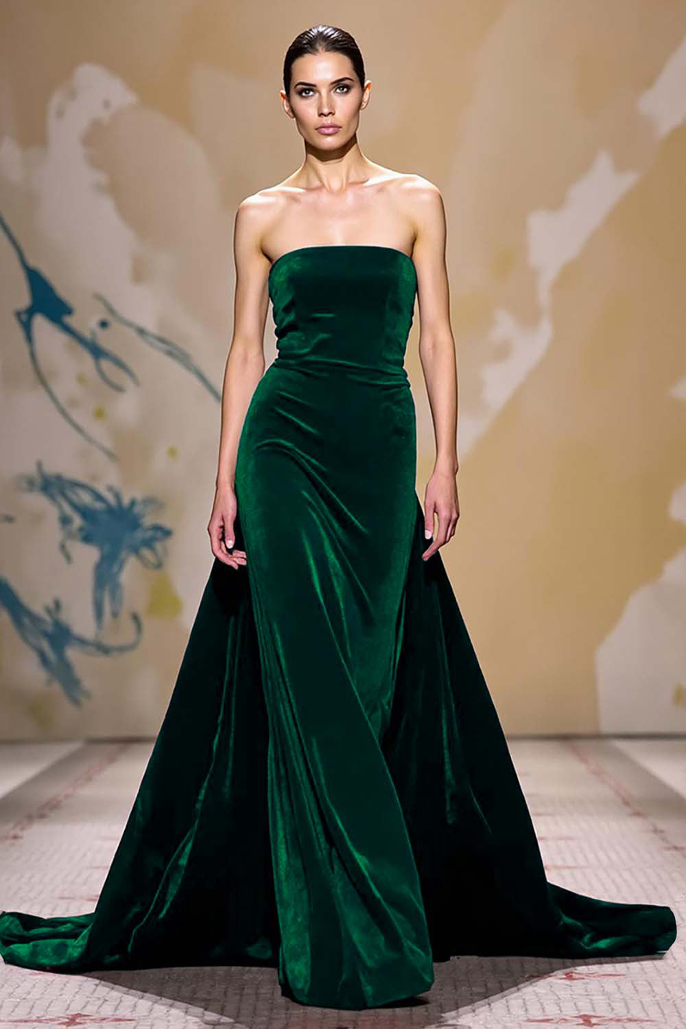 Velours rouge foncé Une ligne sans bretelles Robe longue de fête de vacances