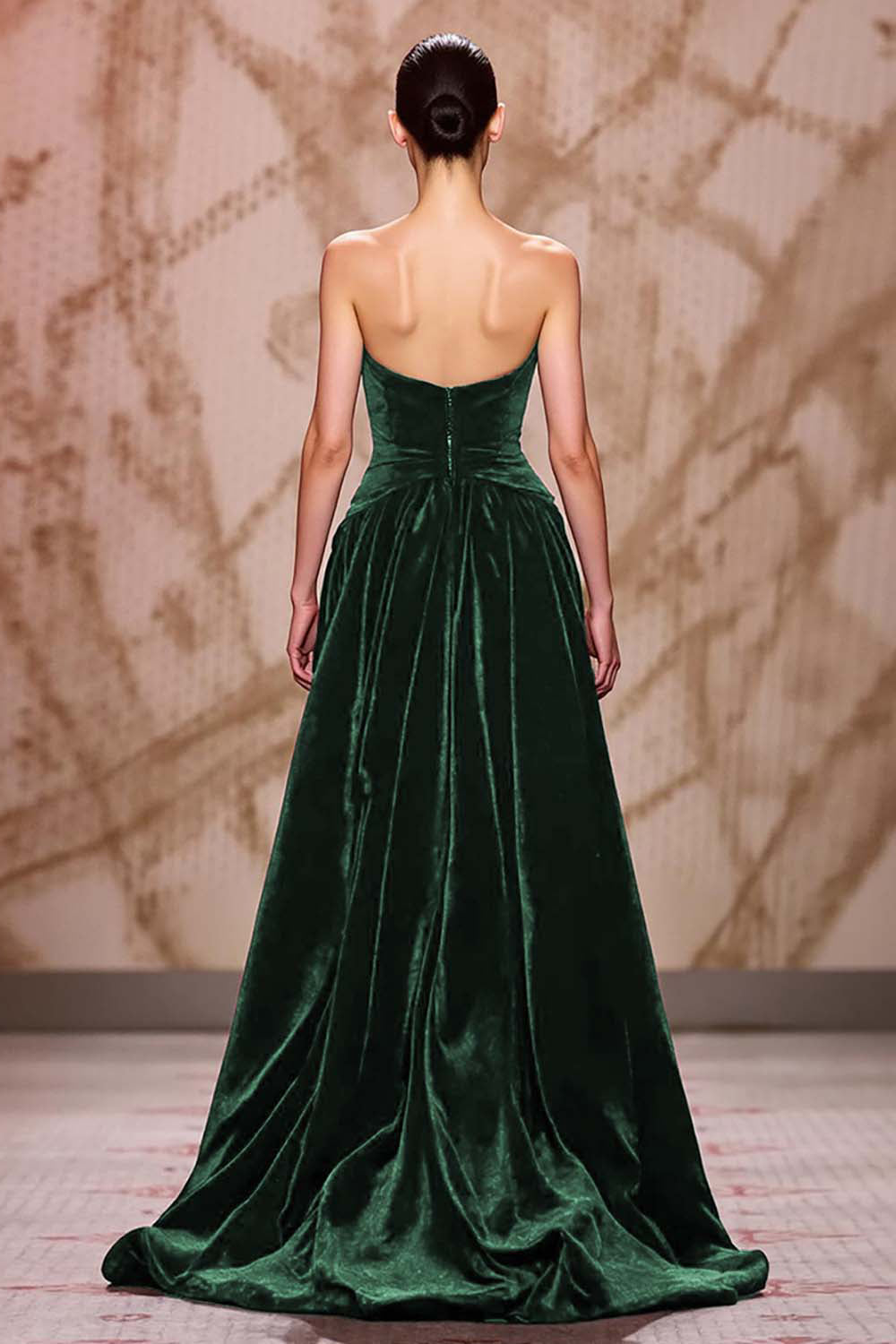 Robe de soirée longue en velours rouge foncé avec fente