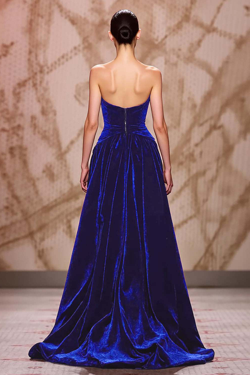 Robe de soirée longue en velours rouge foncé avec fente