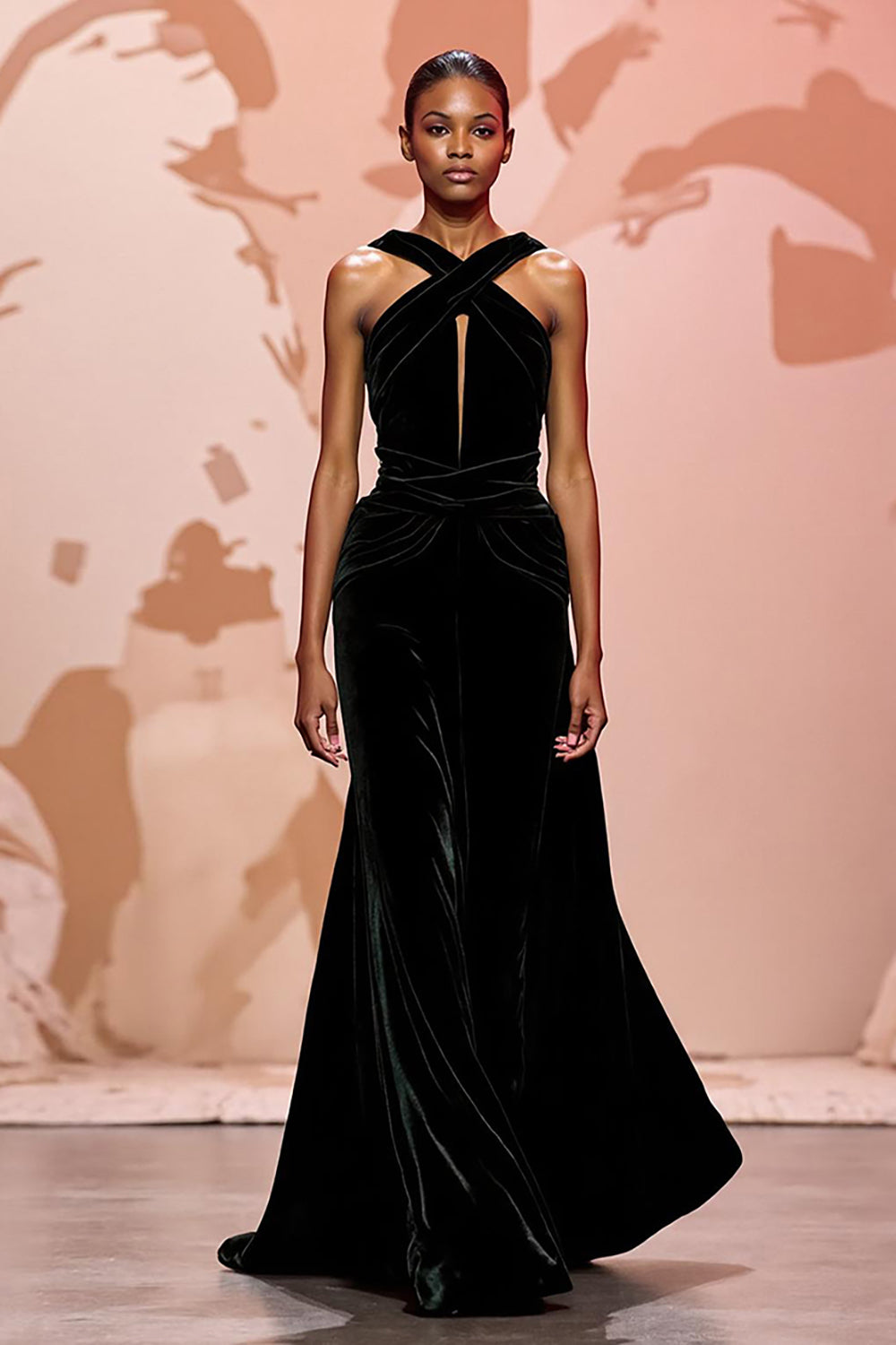 Robe de soirée longue en velours noir simple