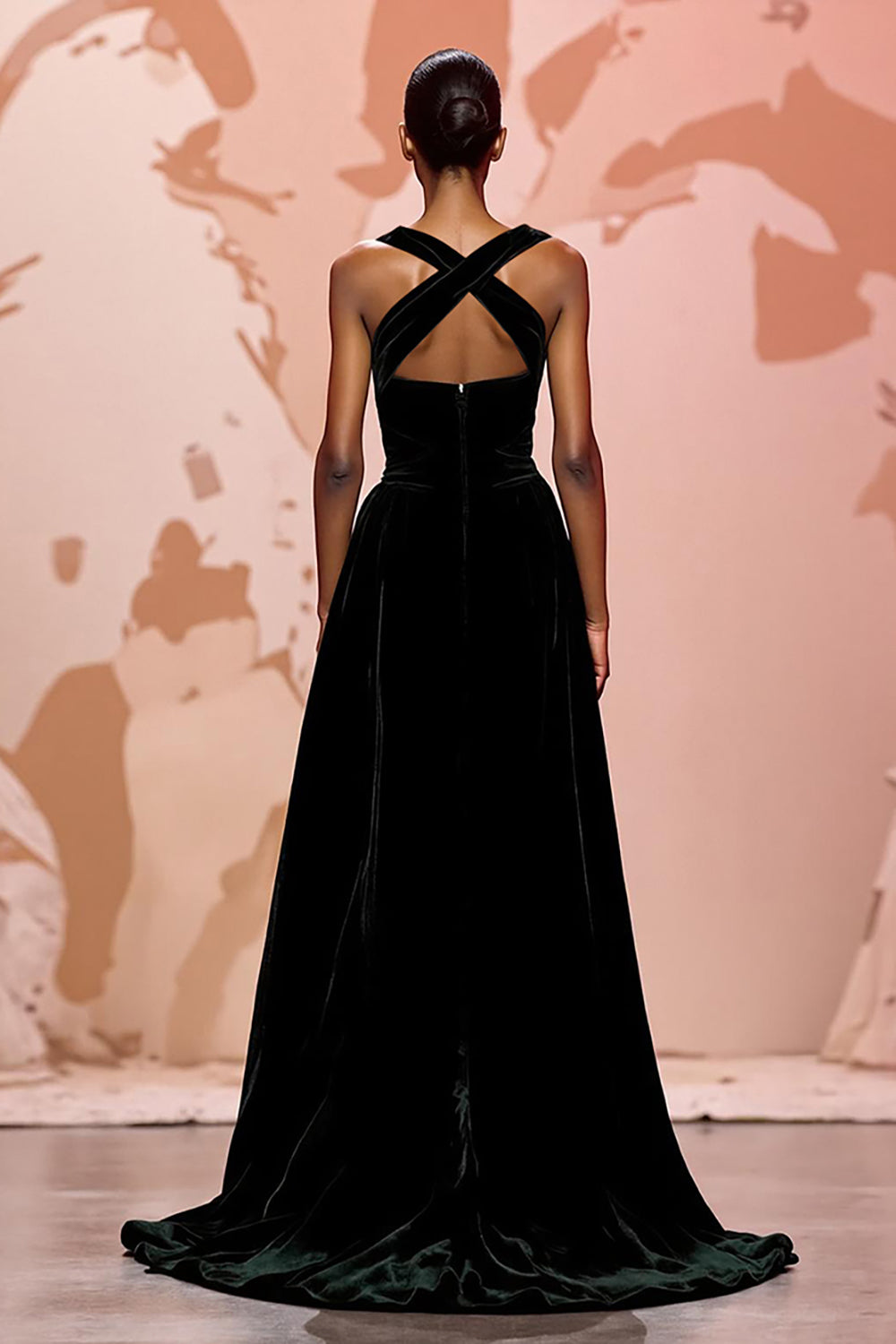Robe de soirée longue en velours noir simple