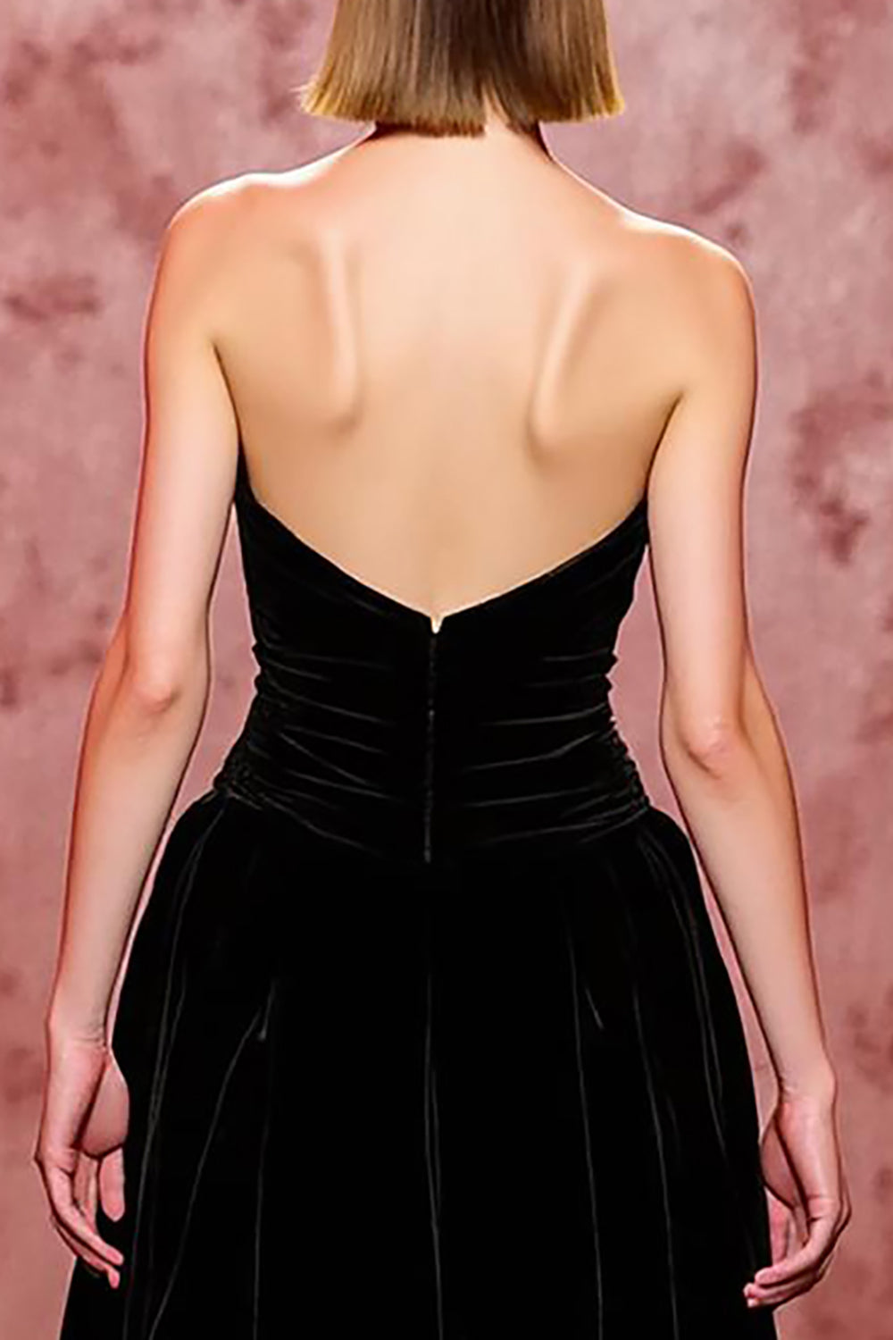 Robe de soirée longue bustier noire simple en velours avec fente