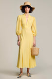 Une ligne jaune col V longue robe