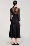 Robe midi à revers aligne noir
